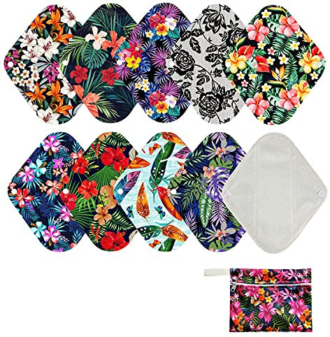 Reusable Cloth Sanitary Napkin,Super Absorbency Organic Bamboo Hygiene Cloth Pads,Washable Menstrual Panty Liners Pads with Storage Bags