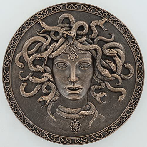 Rundes Schild mit Bronze-Effekt Medusa Kopf voller Schlangen
