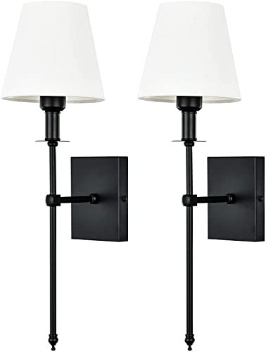 Wall Light Battery Operated Sconce Set Of 2，not Hardwired Fixture,Battery Powered Wall Sconce With Remote Dimmable Light Bulb,Easy To Install Not Wires,for Bedroom, Lounge, Farmhouse ( Color : Black )