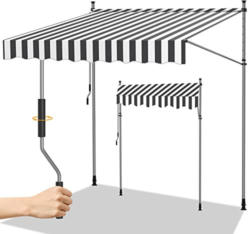 Randaco Klemmmarkise, 350x120cm Weiß Grau mit Handkurbel Balkon, Markise Balkonmarkise ohne Bohren, Höhenverstellbar UV-beständig, Sonnenschutz Wasserdicht,100% Polyester, Einfache Montage