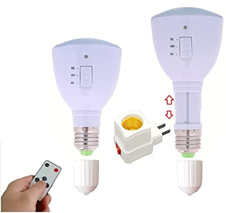 CSBH 2 Packs Emergency Rechargeable Light Bulbs,5W Dimmable Soft White and Daylight LED Bulbs with Remote,Portable Battery Operated Stay Lights Up Backup for Power Outage lamp Without Electricity