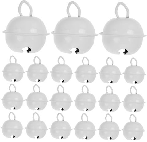 SEWACC Weihnachtsglöckchen 50 Stück 22Mm Farbig Bemalte Jingle Bells Weihnachtsglocken Bastelglocken Metall Runde Miniglocken für DIY Bastelparty Weihnachtsanhänger (Weiß)