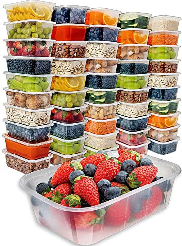 Nationwide Paper 750ml Food Containers with Lids, Reusable Rectangular Takeaway Containers, Microwave, Freeze & Dishwasher Safe (50 pcs)