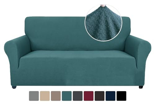 Ystyle Stretch Sofa überzug 2 Sitzer, Elastisch Sofabezug Mit Armlehnen, Jacquard Couch überzug rutschfest, Waschbar Sofa Cover Protector Für Hunde Haustiere, Türkis