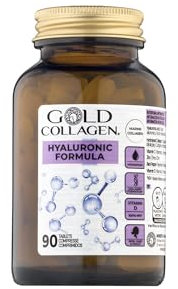 GOLD COLLAGEN Hyaluronic Formula - Integratori per Capelli Pelle Unghie e Articolazioni, 90 Compresse - Integratore Capelli Donna Collagene Marino con Acido Ialuronico, Vitamina C e D, Zinco