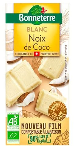TABLETTE CHOCOLAT BLANC À LA NOIX DE COCO 100G, BONNETERRE, UNITÉ
