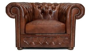 Chesterfield Sessel First Class Leder | 2 bis 4 Wochen Lieferzeit (Cloudy Old Braun)