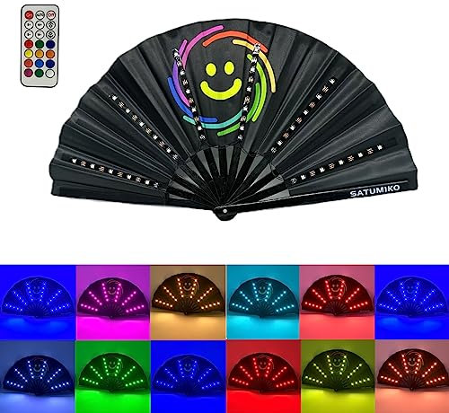 SATUMIKO Rave Fan Large Size Bamboo Fans and Nylon-Cloth Folding Hand Fan Festival Fan Dance Fan Festival Accessories… (Black Fans)