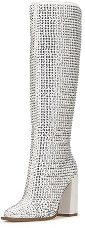 Jessica Simpson Stivali alti sopra il ginocchio Lovelly impreziositi da donna, bianco, 40 EU