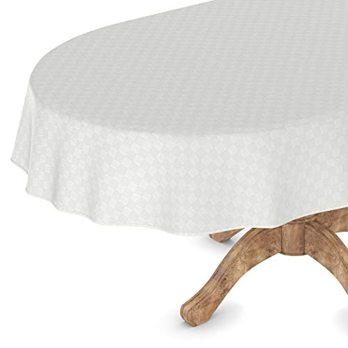 Wachstuchtischdecke Wachstischdecke Tischdecke abwaschbar Gartentischdecke Wachstuch Eckig rund oval Oval 140 x 160cm mit Saum Karo Quadrat Weiß