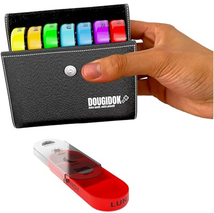 Piluliers Semainier Français I Grande Capacité I Matin Midi Soir et Nuit I Pochette en Cuir I Compact, Léger Idéal pour Transport, Voyage I Ouverture Facile I Anti Humidité I Compartiment Multicolores