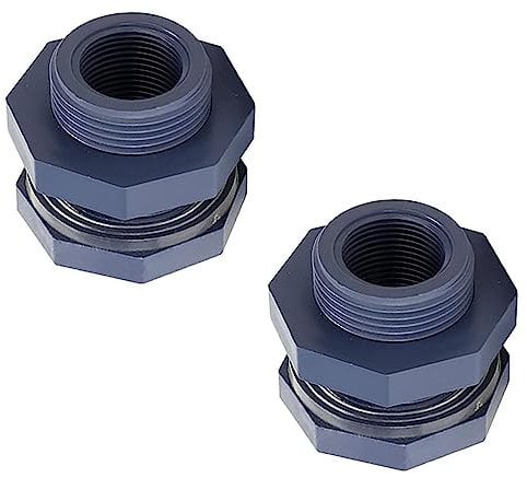 Wejjue PVC-Schottverschraubung, 2,5 cm, Kunststoff-Rohrverbinder für Regentonne, Aquarium, Schotttank, Schottwand, Aquarium, Schottkopf (2,5 cm), 2 Stück