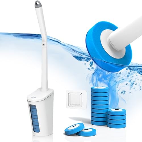 Athyior Toilet Wand Kit Wall Mounted - Disposable Toilet Brush with 15 Refill Heads and Holder Set Toilet Cleaning System Long Handle Hygienic Deep Cleaner for Toilet Bowl Bathroom Tile(A)