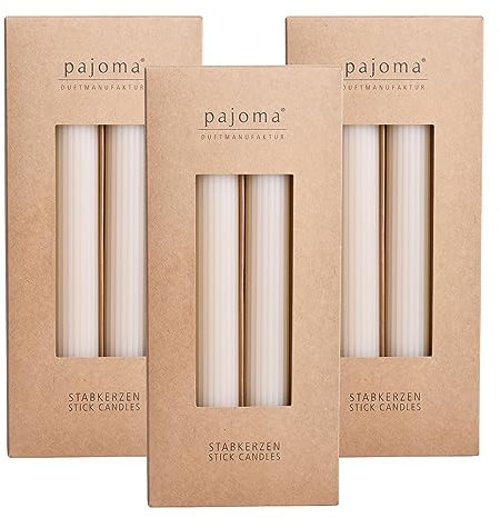 Geriffelte Stabkerzen Cream - 12 Stück | Höhe 23 cm Ø 2.5 cm - Brenndauer 19 Stunden | 20% Soy wax + 80% Paraffin - einfarbige Kerzen | pajoma®