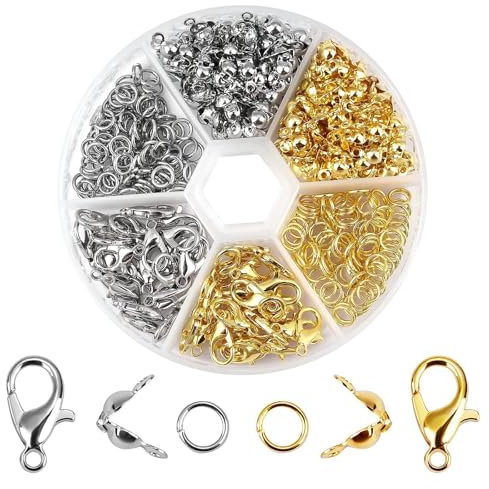 GWAWG 460 PCS Jump Rings Jewellery Making Supplies Bracelet Clasps and Closures 200pcs Guage Open Ring 60pcs Lobster Claw Clasp 200pcs Bead Tips Knot Covers for Earring Necklace Jewelry