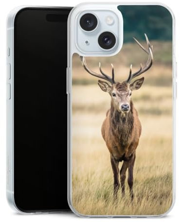 DeinDesign Silikon Hülle kompatibel mit Apple iPhone 15 Case transparent Handyhülle Hirsch Wald Wiese