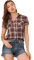 Allegra K Chemise boutonnée à Carreaux décontractée pour Femme Beige Rouge XXL