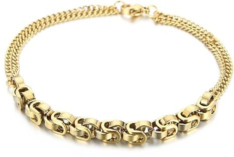 Mesnt Oro Bracciale Donna, Bracciale A Catena A Doppio Strato 20 cm in Acciaio Inossidabile per Donne Oro