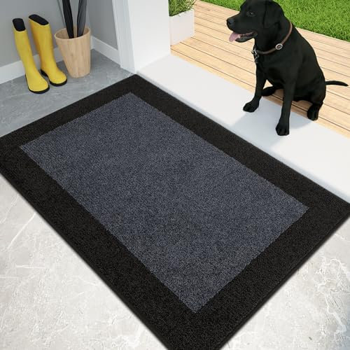 PURRUGS Dirt Trapper Door Mat 20 x 32, Non-Slip/Skid Machine Washable Entryway Rug, Shoes Scraper, Throw Rug, Super Absorbent Area Rug for Muddy Wet Shoes and Paws, Bluish Grey & Charcoal