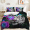 Yaofeiou 3D Effekt Tier Bettwäsche 135x200 Lila Blumen und Tiger Muster Bettbezug Wildtier Tiermotiv Bettwäsche Schwarz Weiß Microfaser Bettbezug Set 4Teilig mit 2 Kissenbezug 80x80