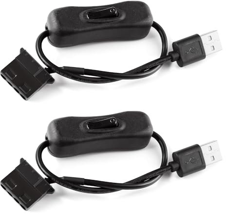 KUOQIY 2 PCS 30cm USB to 4 Pin Molex PWM 5V Computer Fan Power Adapter Cables with ON/OFF Switch, USB to 4 Pin Molex Case Fan Adapter Connector Cable with Switch