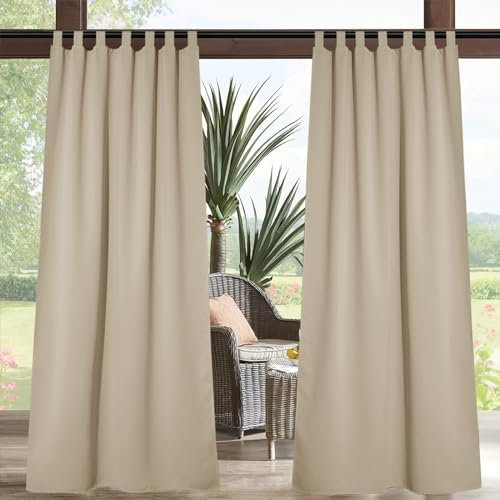 MELLR Outdoor Vorhang Wetterfest mit Klettverschluss Halbtransparent Sonnenschutz für Balkon Sichtschutz Pavillon Pergola Terrasse Garten(W52*L84, Beige)