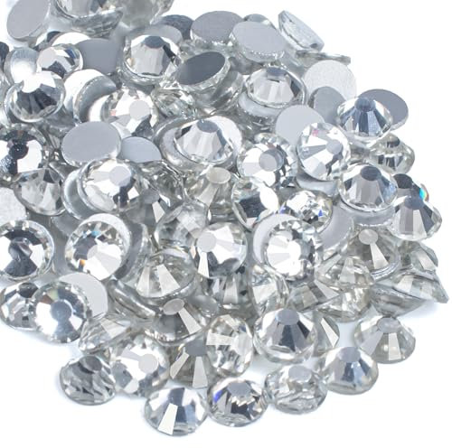 SUTOUG 1440pcs Flatback Crystal Strasssteine, Kleber fixiert klar Strasssteine, Glas Runde Edelsteine für Crafts Nagel Kleidung Schuhe Kunst DIY Dekoration (Crystal, SS20/4.8mm)