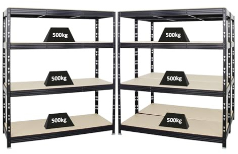 PROREGAL Mega Deal | 3X Profi Schwerlastregal Rhino | HxBxT 180x160x60cm | 4 Spanplatten-Ebenen 16mm | Fachlast 500kg | Schwarz | Garagenregal, Lagerregal, Steckregal, Weitspannregal, Werkstattregal