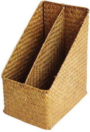 HOLIDYOYO Cesta Tejida Para Revistas Estante Para Libros Soporte Para Cartas De Mimbre Cesta Para Libros De Granja Bohemia Soporte Para Periódicos Estrecho Para Oficina En