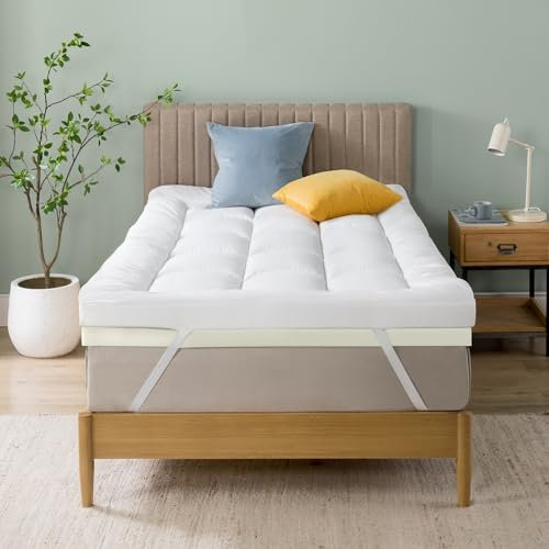 Zinus 4in Pad Mattress Topper, poliéster, Blanco, 190 x 90 cm