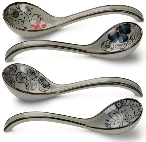 4Pcs Soup Spoons,Ceramic Chinese Spoons Japanese Ramen Spoon Creative Porcelain Asian Soup Spoons for Ramen Pho Cereal Wonton Dumpling Miso