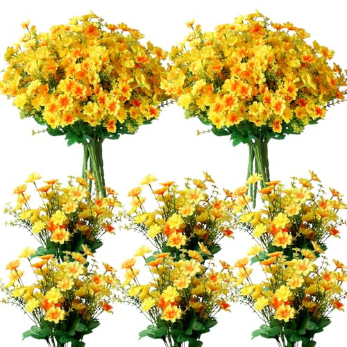 YXYQR 12 Bundles Outdoor Artificial Daisy Silk Flowers Fake Wildflowers UV Resistant Faux Flowers Plastic Plants Greenery Floral Arrangement for Indoor Pot Vase Graves Window Box Outside (Yellow)