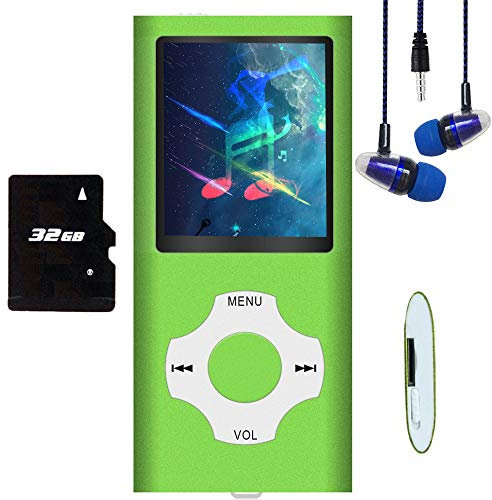 Hotechs MP3-Player/MP4-Player, MP3-Player mit 32 GB Speicherkarte, schlankes Design, digitales LCD-Display, 4,6 cm (1,8 Zoll) Display, FM-Radio (Grün)