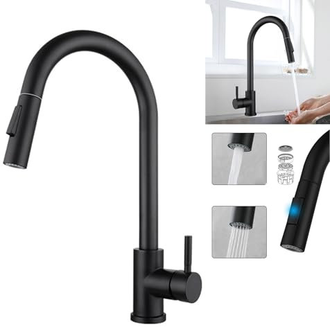 VICTOVA Grifo de Cocina Extraíble de Acero Inoxidable - Diseño Versátil y Duradero para tu Fregadero de Cocina (NEGRO)