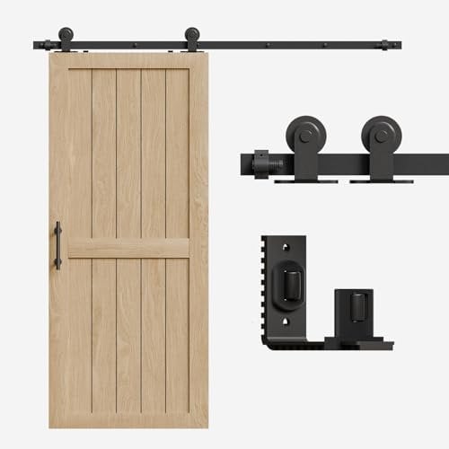 ETIASQSA Kit Porta Scorrevole, 6FT/182CM Binario per Porta Scorrevole, Colore Nero Barn Door Hardware Kit, Include Guide a Pavimento Regolabili