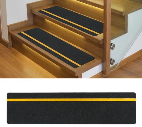 Inscrip Rutschfest Stufenmatten, Rutschfestes Klebeband Im Dunkeln Leuchtend für Treppen, Anti-Rutsch-Traktionstritte mit reflektierendem Streifen, Mattiertes Anti-Rutsch-Band, 15-Pack (Schwarz Gelb)