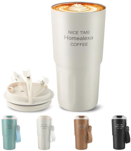 Homealexa 600ml Kaffee Thermobecher Kaffeebecher to go Thermosbecher Coffee to go Becher Isolierbecher Edelstahl Trave Mug Camping Mug Reisebecher 360° Trinköffnung Schlanker Thermo Becher