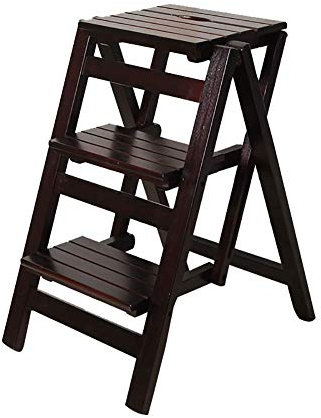 Escabeau pliable en bois à 3 marches pour la maison, la bibliothèque