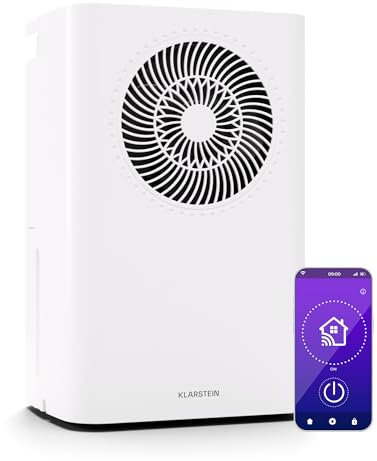 Klarstein CircleDry 12L Deshumidificador Smart, Wi-Fi App, Silencioso 38dB, Temporizador 24h, Drenaje Continuo, Control de Humedad, Portátil para Hogar, Habitaciones hasta 24m², Blanco