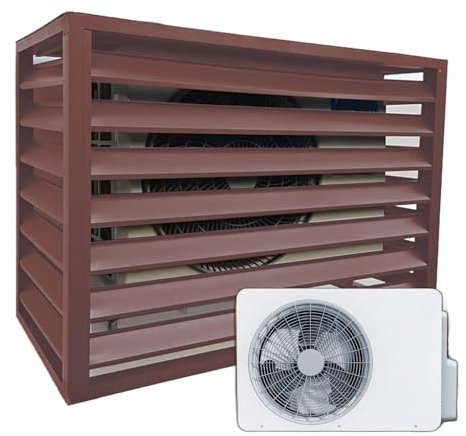 Dnowegas Housse de pompe à chaleur pour pompe à chaleur - Couvercle de pompe à chaleur en aluminium - Grille de protection pour climatiseurs et pompes à chaleur - Marron - Dessus plat - 110 x 60 x 80