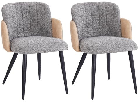Twinice Esszimmerstühle 2er Set, Küchenstuhl, Loungesessel, Armlehnstuhl, Schlingenvelours, Metallbeine, Ergonomischer Stuhl, Verstellbare Vorderbeine, Grau, für Esszimmer, Wohnzimmer, Küche