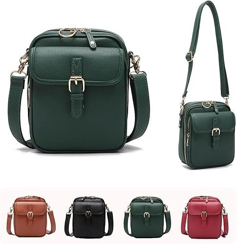 Auosxny Mini Sac Messager Double Couche Grande capacité, Version 2025, Porte-Monnaie Vintage antivol, avec 10 emplacements pour Cartes, Sac à bandoulière pour Femmes et Hommes(Brown)