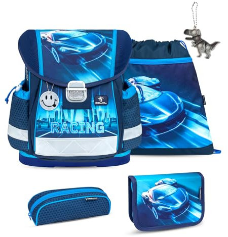 Belmil Classy Schulranzen Set 5 teilig mit extra Schlüsselanhänger (Racing Blue Neon 2025)