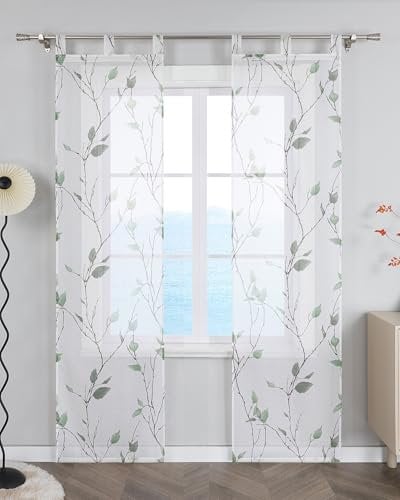 Schiebegardinen Grün Blätter Druck Schlaufenvorhang 2er Set Flächenvorhang 57x145cm