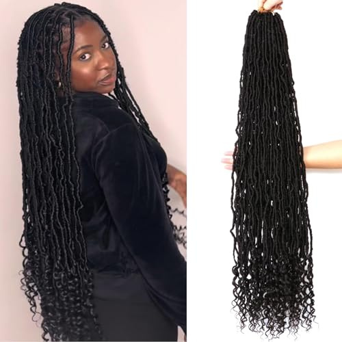 Faux Locs Crochet Hair-Soft Locs Crochet Braids Hair Extensions Goddess Braids Extensions Hair (#1B, 36 Inch (Pack of 8))