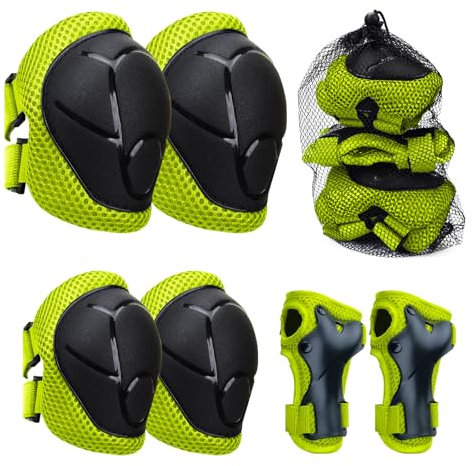 Rodilleras para niños, 6 en 1, juego de coderas para niños y niñas, con protección para la muñeca, para niños de 3 a 8 años de edad, patinaje, ciclismo y monopatines (negro verdoso)