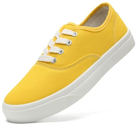 sharllen Ladies Canvas Shoes Women Low Top Sneakers Unisex Classic Lace Up Trainers for Men Canvas Plimsolls Pumps Casual Tennis Shoes(Yellow 283)