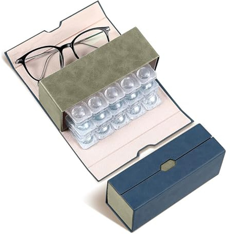 ReignSword 2 in 1 Contact Lens Case and Glasses Case, Double Sided Portable Contact Lenses Travel Cases, Sunglasses Holder for Men & Women, Contacts Lens Box Fit 30 Lenses (Blue)