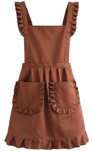 vepoty Ruffles Cotton Apron Sweet Chef Apron Cute Maid Costume for Women Girls Kitchen Cooking Baking Cleaning and Gardening