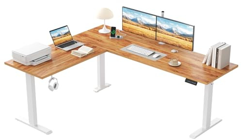 Klicelor Eckschreibtisch höhenverstellbar elektrisch 190 x 155 cm | L-förmiger Schreibtisch mit 3 Speicherplätzen, 80 kg Belastbarkeit, Computertisch für Homeoffice, Hellbraun